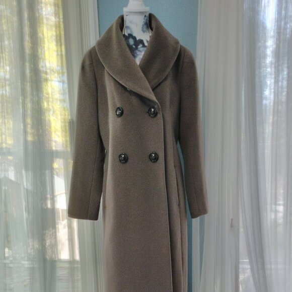 Cinzia Rocca Taupe Shawl-Collar Wool Maxi Coat - Picture 1 of 15